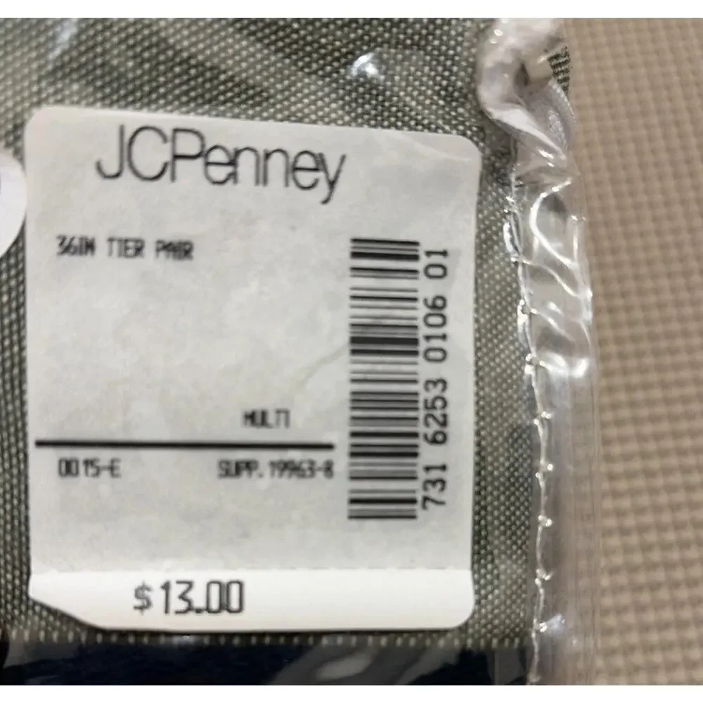 JCPenney Tier Curtain Pair Bradley Stripe Woven Cotton Olive Green Blue 36 in